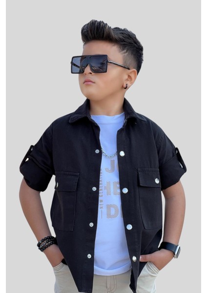 3-12 Yaş Ceketli Kargo Pantolonlu 3lü Erkek Çocuk Takım Siyah fırsatları