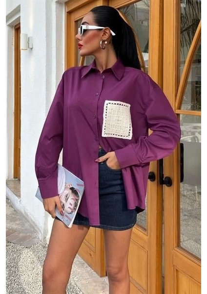 Süzine Cepli Arkası Yırtmaçlı Oversize Gömlek 3420