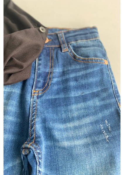 5-14 Yaş Çift Kapak Cepli Kot Pantolonlu 2li Erkek Çocuk Takım Siyah modelleri