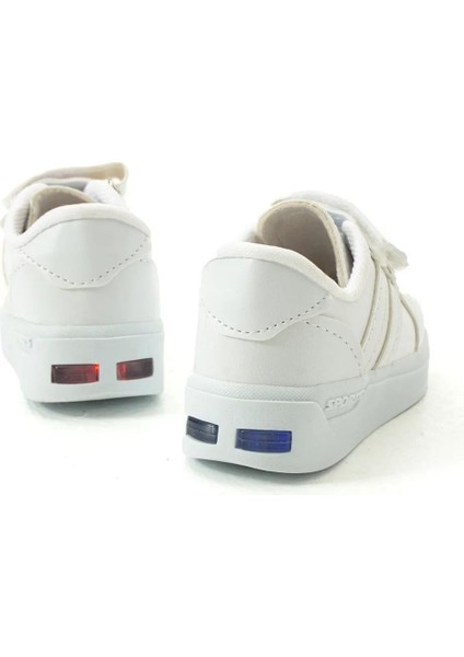 Günlük Çocuk Şeritli Işıklı Beyaz Sneaker Cırtlı Hafif Rahat Spor Ayakkabı modelleri
