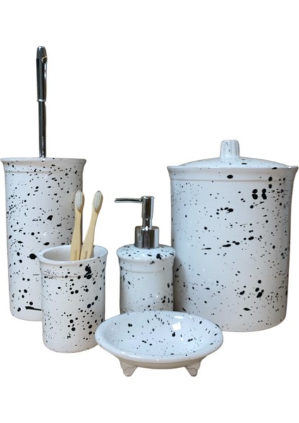 Dara Collection 5 Parça Beyaz Dalmaçya Desenli Banyo Seti