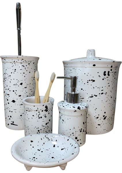 Dara Collection 5 Parça Beyaz Dalmaçya Desenli Banyo Seti fırsatları