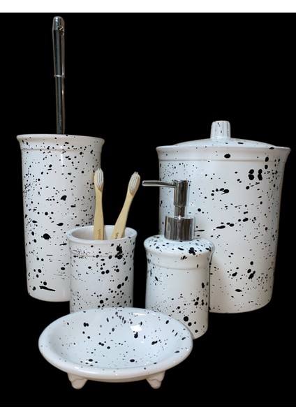 Dara Collection 5 Parça Beyaz Dalmaçya Desenli Banyo Seti indirimleri