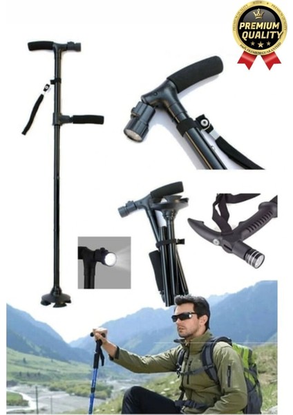 Çok Fonksiyonlu Kaymaz Ayaklı Katlanabilir Dağçı ve Yaşlılar Için LED Işıklı Fenerli Yürüyüş Bastonu fırsatları