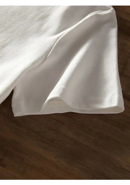 Baskılı Oversize Bisiklet Yaka T-Shirt - Beyaz modelleri