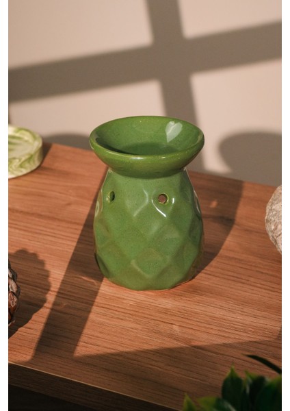 Ananas Desenli Yeşil Seramik El Yapımı Buhurdanlık | Mumluk | Dekoratif Buhardanlık (1 Tealight Mum modelleri