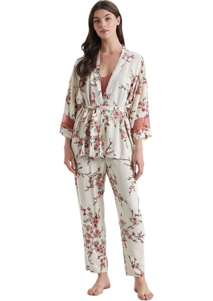 Kadın Bej 3'lü Pijama Takım 2708