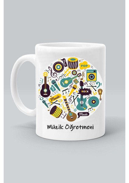 Müzik Öğretmeni Baskılı Klasik Beyaz Kupa Bardak