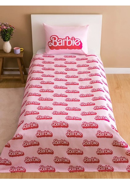 Lcw Home Pembe Barbie Baskılı Pamuk Tek Kişilik Pike Seti 160 x 220 cm