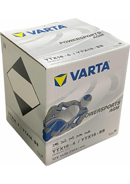12V 14 Ah Motosiklet Aküsü Agm 210 A (En) (150*87*161) (YTX16-4) (YTX16-BS) (A514) (Ters)