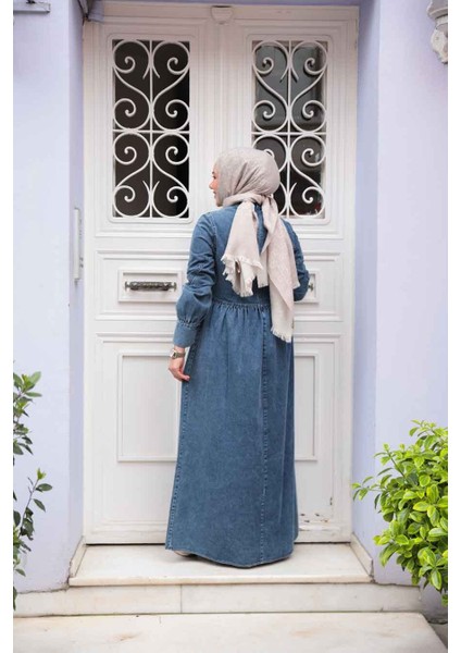 Roba Detaylı Mavi Tesettür Kot Elbise 19151M modelleri