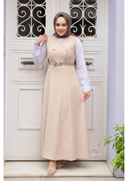 Bej Tesettür Jile Elbise 62081BEJ fiyatları