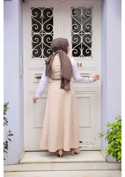 Bej Tesettür Jile Elbise 62081BEJ modelleri