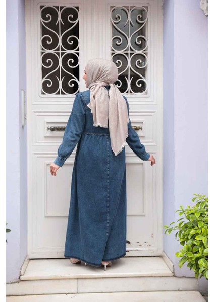 Cep Detaylı Lacivert Tesettür Kot Elbise 19150L fırsatları