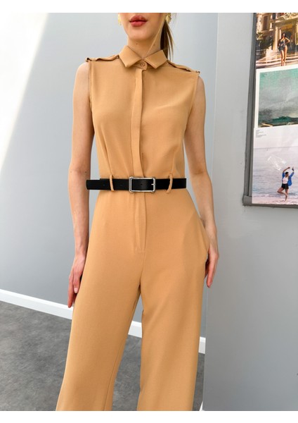 Caramel Sıfır Kol Kemerli Tulum modelleri