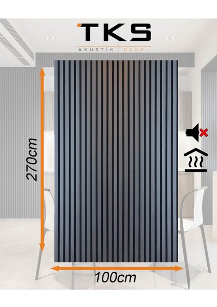 Dekoratif Akustik Ahşap Duvar Paneli 100*270CM (Antrasit Renk)- Isı ve Ses Yalıtımlı Keçe