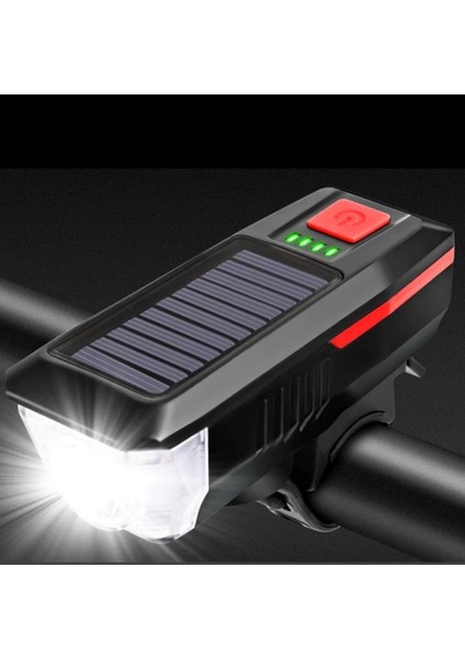 Solar Enerjili LED Bisiklet Feneri ve Korna - Su Geçirmez ve USB ile Şarj Edilebilir Far