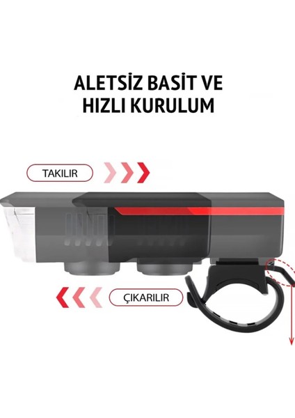 Solar Enerjili LED Bisiklet Feneri ve Korna - Su Geçirmez ve USB ile Şarj Edilebilir Far
