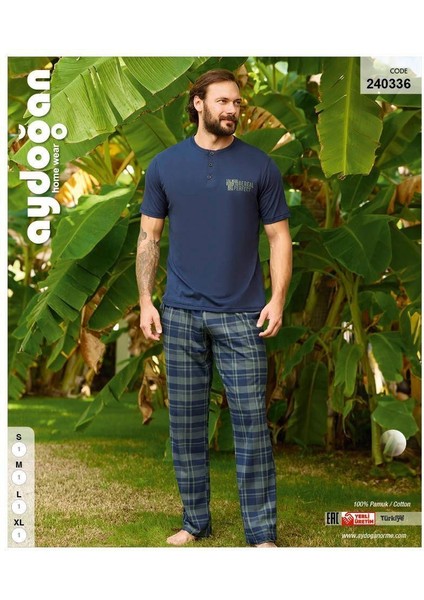 Erkek Mavi %100 Pamuklu Kısa Kollu Pijama Takımı 240336 modelleri