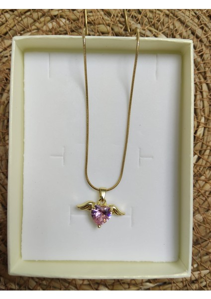 Mor Taş Kalpli Kolye Özel Tasarım 45 cm fiyatları