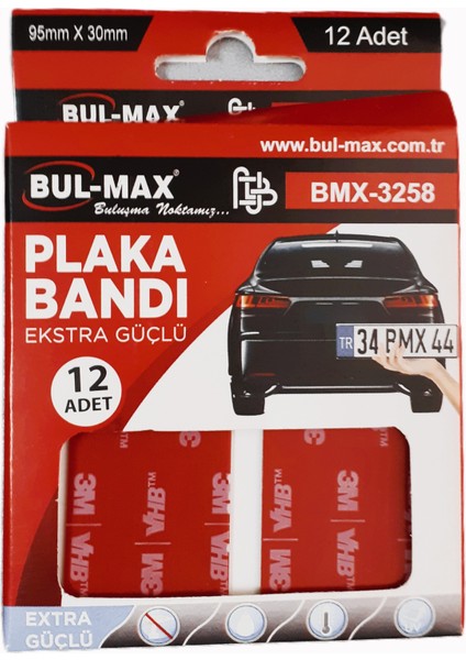 - Plaka Bandı 12' Li -Ekstra Güçlü Çift Taraflı Yapışkan Montaj Bandı -BMX-3258 (3m Vhb Teknolojisi)
