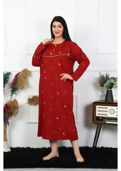 Kadın Büyük Beden Uzun Kol Bordo Anne Gecelik fiyatları