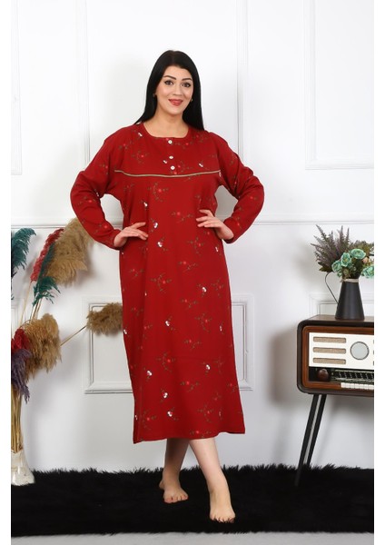 Kadın Büyük Beden Uzun Kol Bordo Anne Gecelik modelleri