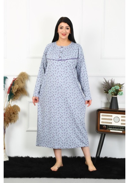 Kadın Büyük Beden Uzun Kol Indigo Anne Gecelik