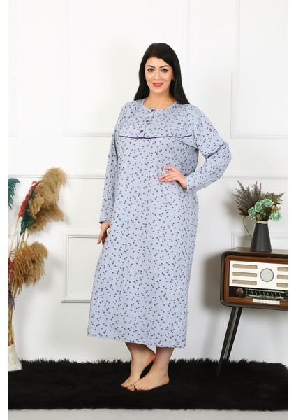 Kadın Büyük Beden Uzun Kol Indigo Anne Gecelik modelleri