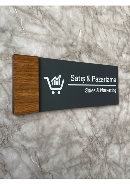 Wooden Serisi Mat Antrasit Satış&pazarlama Yönlendirme Levhası