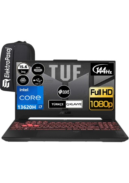 Tuf Gaming F15 FX507VU-LP141EP8 Intel Core I7 13620H 48 GB Ram 512GB SSD RTX4050 Windows 11 Pro 15.6" 144 Hz Fhd + Taşınabilir Bilgisayar Elektropasaj Çanta
