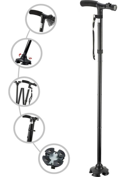Katlanabilir LED Işıklı Baston Yürüyüş Bastonu