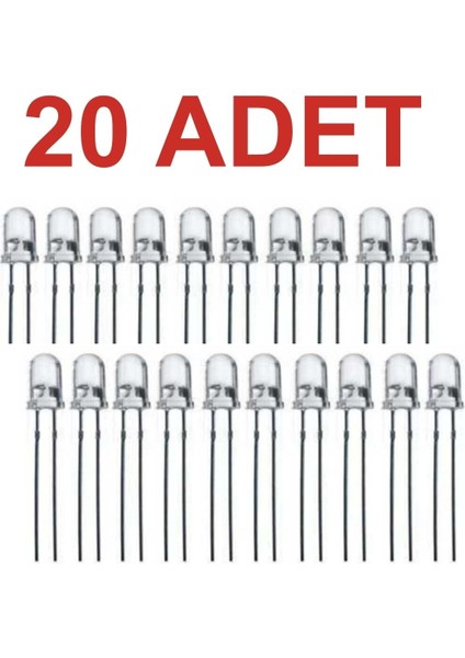 20 Adet 5mm Beyaz Led