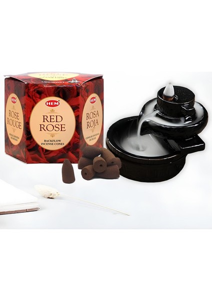 Red Rose (Kırmızı Gül) Kokulu 10 Adet Tütsü Geri Akış Şelale Konik Tütsü