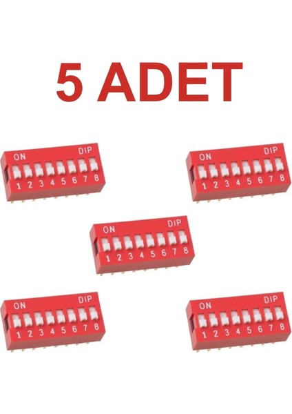 5 Adet 8 Pin Dıp Switch Kırmızı On‑off 2.54 mm Pcb