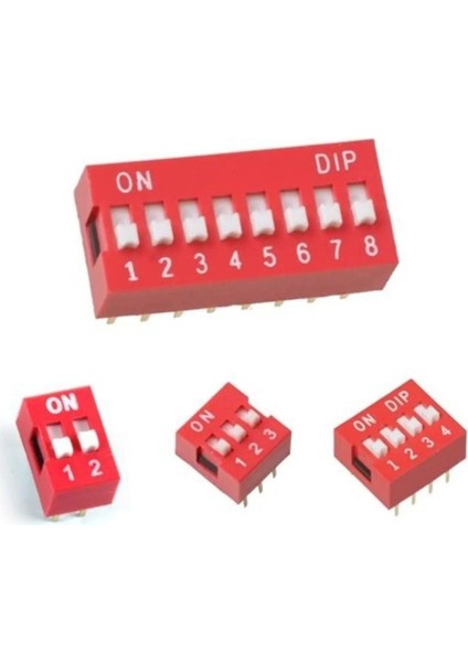 5 Adet 8 Pin Dıp Switch Kırmızı On‑off 2.54 mm Pcb