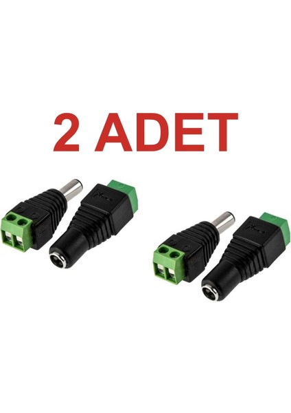 2 Set 2.1mm Dc Power Dişi Jak Klemensli Erkek Jack Cctv Konnektör Toplam 4 Parça