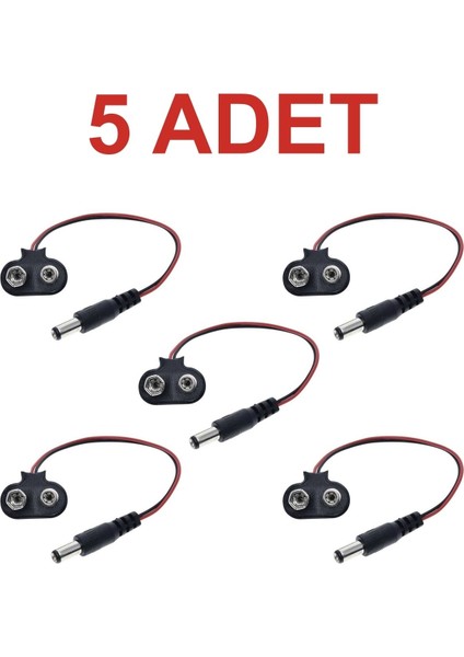 5 Adet Arduino Uyumlu Jaklı 9v Pil Yuvası / 9 Volt Pil Başlığı / Jack Battery Connector
