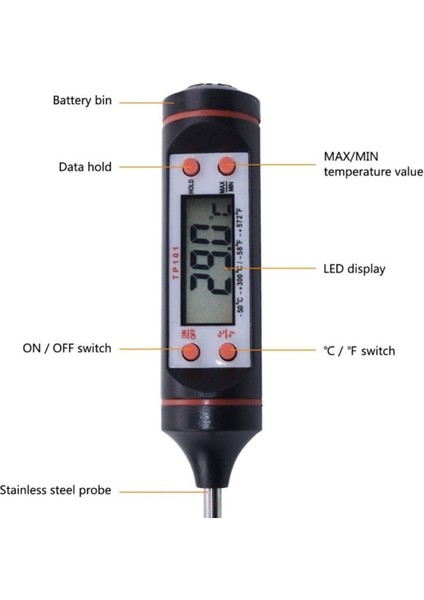 Tp101 Dijital Gıda Termometresi - Elektronik Sıvı Sıcaklık Kalemi (SİYAH)