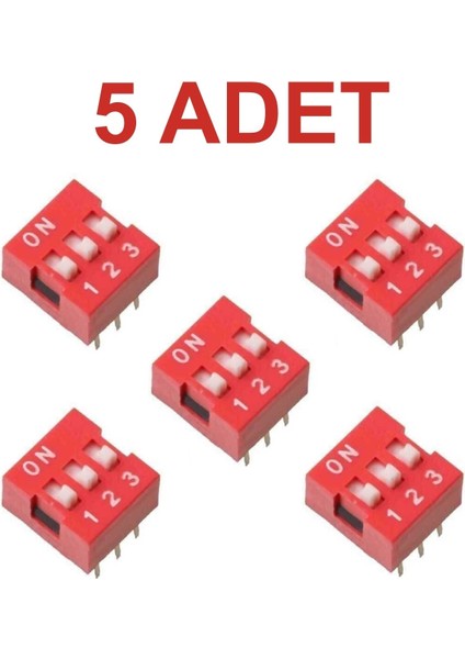 5 Adet 3 Pin Dıp Switch Kırmızı On‑off 2.54 mm Pcb