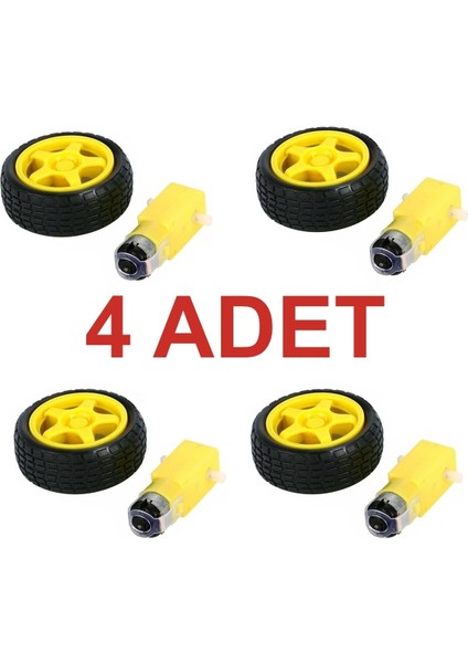 4 Adet - Arduino Robot Tekerlek Ve Dc Motor Seti - Redüktörlü Motor 250 Rp