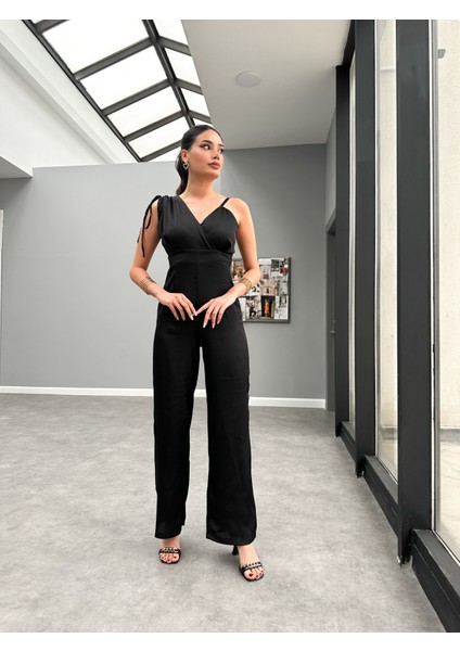 Kruvaze Büzgü Detay Saten Tulum