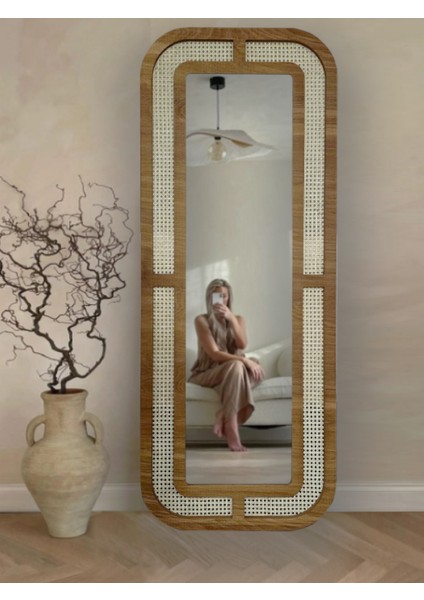 Dekoratif Hazeran Boy Aynası - Yatak Odası Rattan Ayna 70 cm x 170 cm