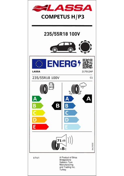 235/55 R18 100V Competus H/p 3 Yaz Lastiği (Üretim YILI:2025)