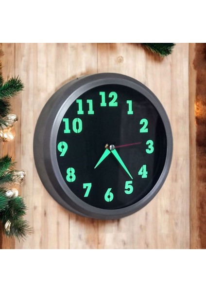 Fosforlu Mini Küçük Saat Duvar Saati Çap 22 cm Cam Yok