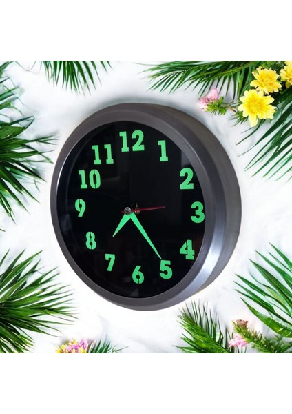 Fosforlu Mini Küçük Saat Duvar Saati Çap 22 cm Cam Yok