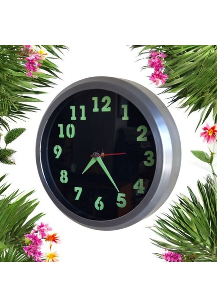 Fosforlu Mini Küçük Saat Duvar Saati Çap 22 cm Cam Yok