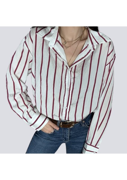 Ince Çizgili Oversize Gömlek modelleri