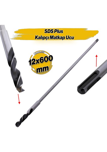 Matkap Uyumlu Sds Plus Kalıpçı Matkap Ucu 12 cm 60 cm 12 x 600 mm Hilti Ucu