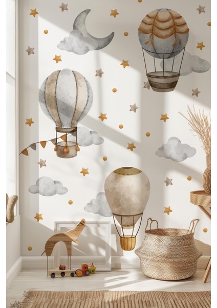 Bohem Retro Balonlar ve Yıldızlar Çocuk Bebek Odası Kreş Anaokulu Süsleme Sticker Seti Mat Yüzey fiyatları
